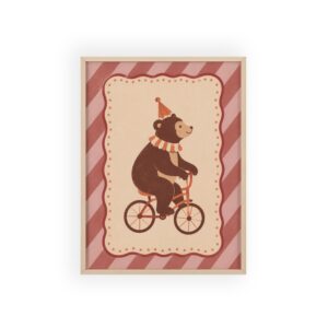 Vintage Poster met Lijst – Beer op een Fiets | Kinderkamer Wanddecoratie